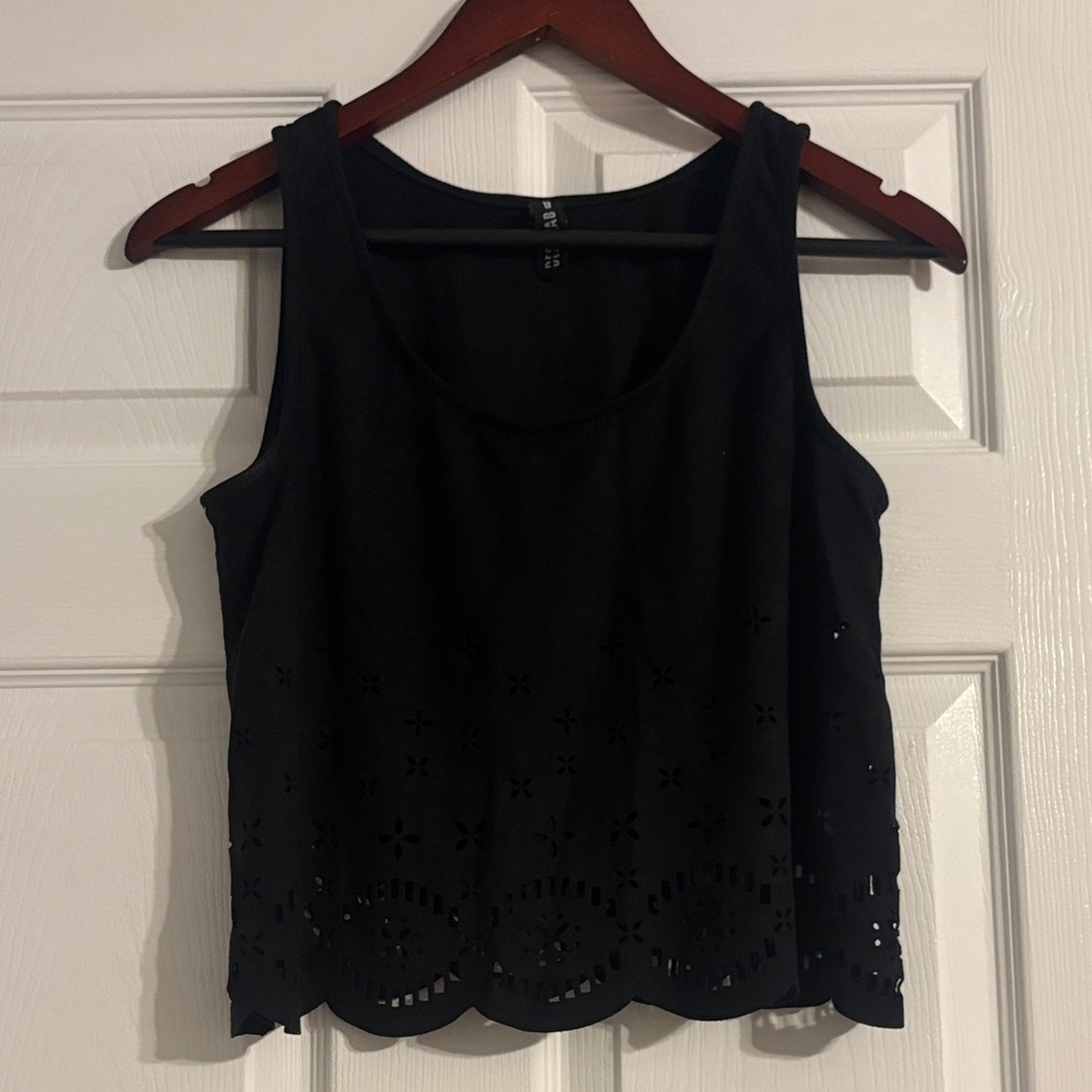 Design Lab Lord & Taylor Black Suede Eyelet Tank Top